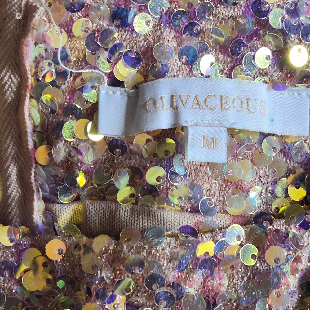 Olivaceous Iridescent Sequin Corset Crop Top Pink Champagne Sleeveless M - Picture 2 of 5